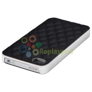 Black+Leather Skin Case Cover Accessory For Verizon iPhone 4 4S 4G 4GS 