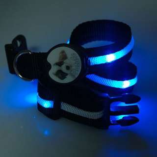 Blue Lights 2 Mode adjustable Lockable Nylon Dog Collar 6 LED  