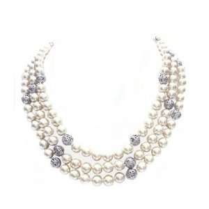    Three Strands of Cream Glass Pearl Necklace: Everything Else