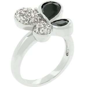 White Gold Rhodium Bonded Butterfly Design Ring Featuring Pave Cz and 