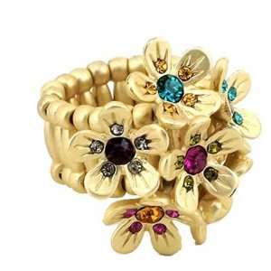 Vintage Style Matte Gold Plated Fashion Stretch Ring With Flowers and 