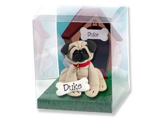 PUG DOG Personalized Christmas Ornament handmade polymer clay by Deb 
