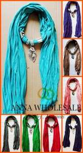   Jewelry Necklace scarves Cotton Shawl Wrap Leaf pendant scarf  
