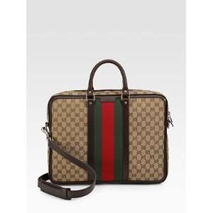  Gucci Mens Canvas and Leather Briefcase   Bei/eb/coc 