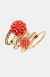 Ariella Collection Double Floral Stack Rings (Set of 5) ( 