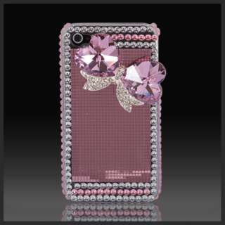 BLING PINK HEART JEWELED BOW MIRROR CASE COVER IPHONE 4  