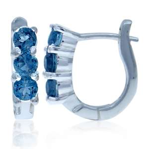   3x3 mm real 3 stone london blue topaz silver earrings er0071139