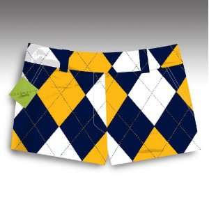 Loudmouth Golf Womens Mini Shorts: Blue & Gold Mega   Size 4