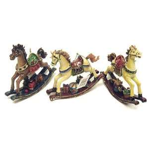  Set Of 3 Antique Rocking Horse Christmas Ornaments 5.5 