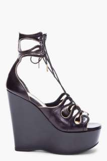 Alexander Mcqueen Black Lace up Wedges for women  