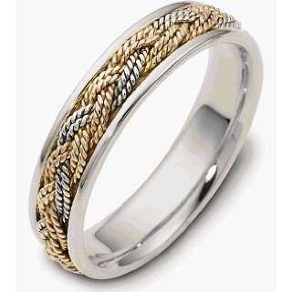  5mm Woven Style 14 Karat Tri Color Gold Wedding Band   10 