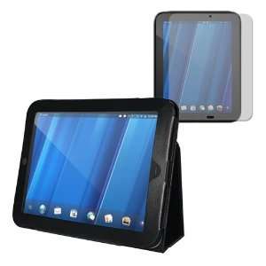 Black Leather Cover Case + Clear Screen Protector for HP Touchpad 9.7 