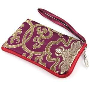   Mobile Cell Phone Pouch   Oriental Brocade Print   Burgundy   iPhone