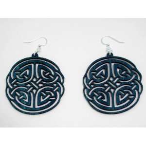  Teal Irish Celtic Design Wooden Earrings: GTJ: Jewelry