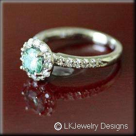 15CT GREEN MOISSANITE ROUND PAVE HALO ENGAGEMENT RING  