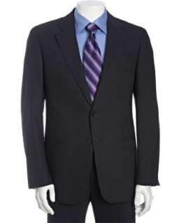 Armani Collezioni navy stripe wool 2 button suit with flat front pants 