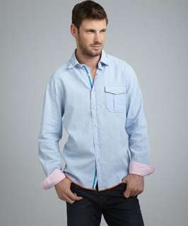 Arnold Zimberg powder blue linen blend pocket front shirt