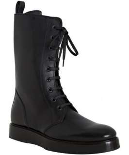Bottega Veneta black leather lace up combat boots