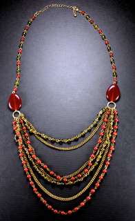 SIGNED SP AVON RUBY RED MULTI STRAND BEAD NECKLACE  