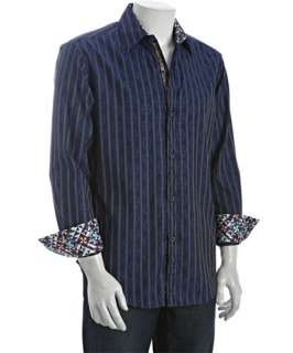 Robert Graham navy blue striped cotton Miason button front shirt
