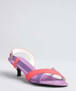 Hogan purple and pink canvas strappy kitten heel sandals   up 
