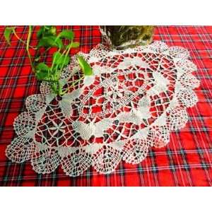  Unique Hand Bobbin Lace butterfly oval off white Tray 
