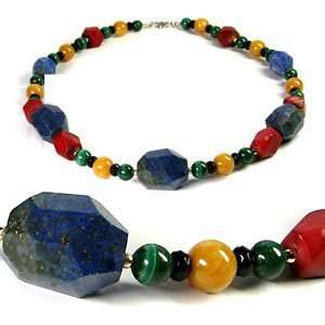    Colorful Mixed Crystals Necklace with Lapis Lazuli 