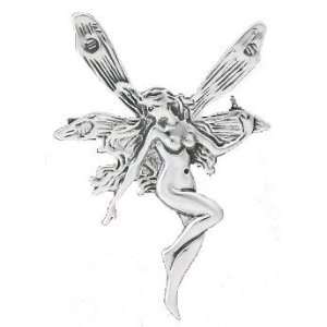    Sterling Silver Large Detailed Fairy Faery Pin Brooch Jewelry