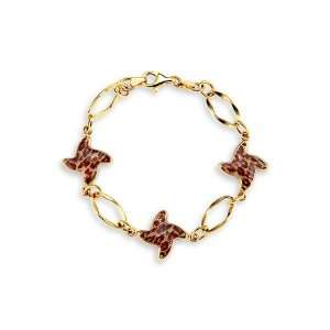  New 14k Gold Cheetah Leopard Enamel Star Charm Bracelet Jewelry