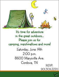 Camping Outdoor Tent Birthday Party Invitations  