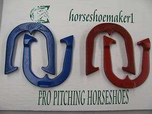 PAIR ALAN FRANCIS PROFESSIONAL PITCHING HORSESHOES 1 RED 1 BLUE 