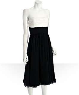 Notte by Marchesa black pleated chiffon strapless dress  BLUEFLY up 