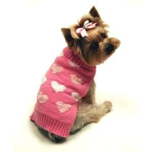  LuLu Pink Fuzzy Heart Dog Sweater, XXS