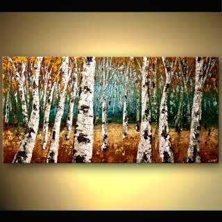 Birch Tree Art ORIGINAL Abstract Landscape Painting w Palette Knife 