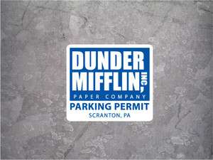 Dunder Mifflin The Office Parking Permit Sticker 3.25w x 2.75h 