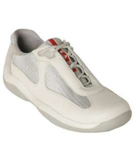 Prada ivory patent leather and silver mesh sneakers   up to 70 