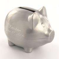 Personalized Pewter Brushed Piggy Money Bank  