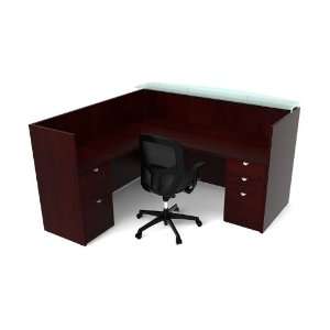  4pc L Shape Glass Top Modern Reception Executive Office Desk 