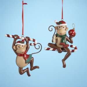   JoyVille Elves Candy Cane Monkey Christmas Ornaments