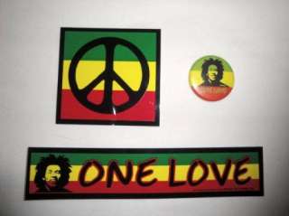 PEACE One Love RASTA Bob Marley sticker bumper Pin  