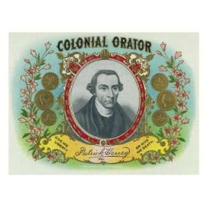 Colonial Orator Brand Cigar Box Label, Patrick Henry, Former Governor 