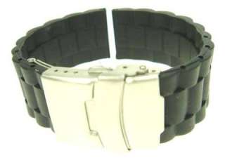 20mm Black Silicone Rubber w/Deployment Watch Strap Band WB1299