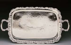 SILVER PLATED ASHLEY SERVING TRAY WITH HANDLES  