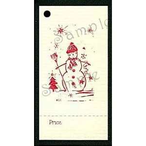  100 Hang Tags PRIMITIVE SNOWMAN & 100 Cut Strings for Crafts 