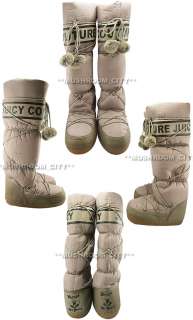   Couture Leo Gray Taupe Pompom Tie Padded Nylon Snow Boots US 9  
