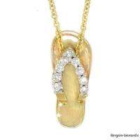 beach sandal flip flop diamond 10k yellow gold pendant .15 carats fun 