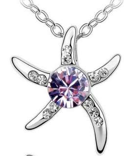   Crystal Love Starfish Platinum Plated Pendant Necklace Fashion Jewelry
