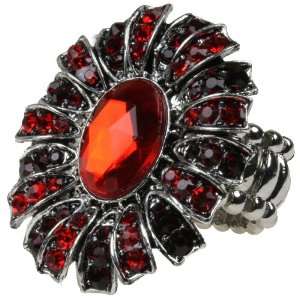    Vibrant Red Crystal Stone Stretch Ring with CZ stones Jewelry