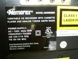 Memorex Nostalgic Stereo Model 9295 Turntable, CD Recorder AM/FM 