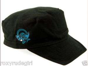 ROXY Black Military Cap Peaked Sun Hat Sombrero Chapeau  